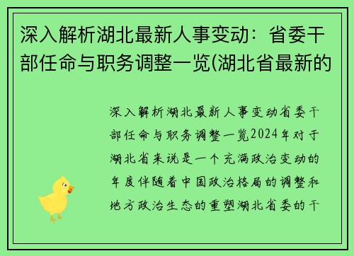 深入解析湖北最新人事变动：省委干部任命与职务调整一览(湖北省最新的干部任免2020)